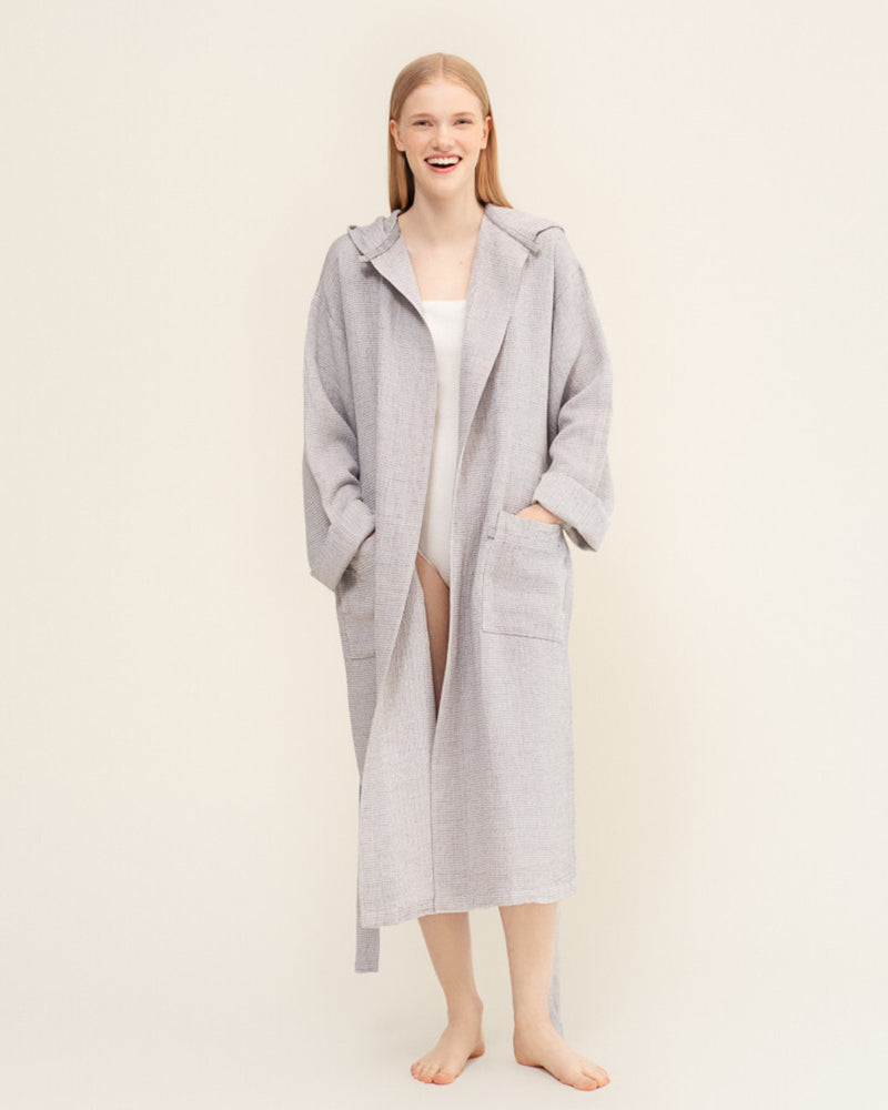TERVA  Linen- tencel bathrobe with hood