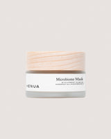 Jar of Henua Microbiome Mask on a light gray background